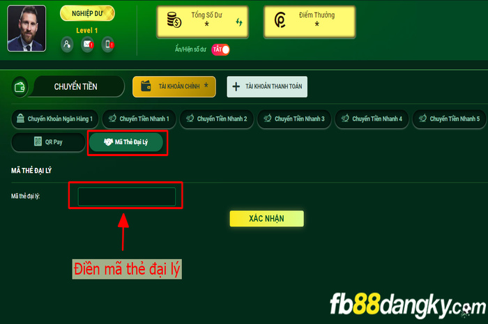 Nạp tiền thông qua mã đại lý